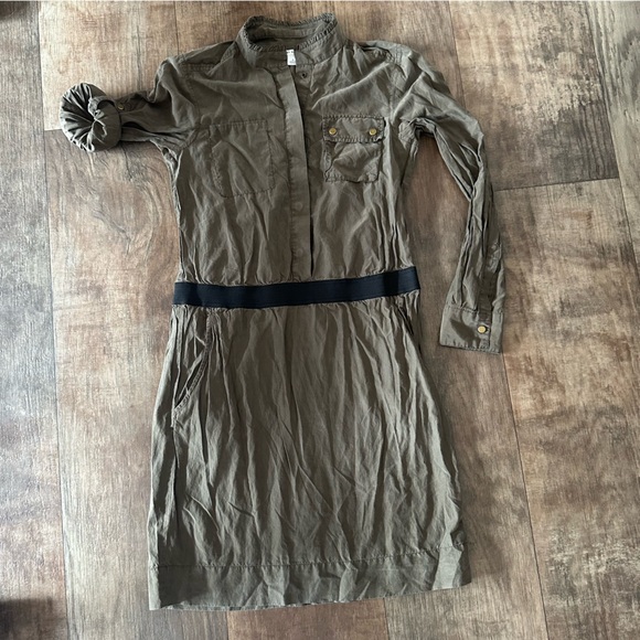 Banana Republic silk blend olive green empire waist button front dress - Picture 3 of 15